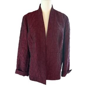 Chico’s Textured Iridescent Burgundy Open Front Blazer Jacket Size 2 (XL) Fall